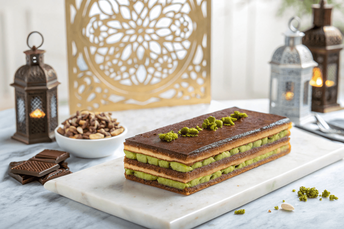 Dubai chocolate dessert with kataifi pastry and pistachio filling