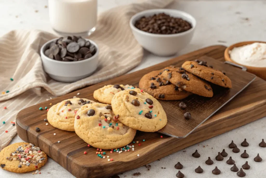 Freshly baked cookies with decorative toppings