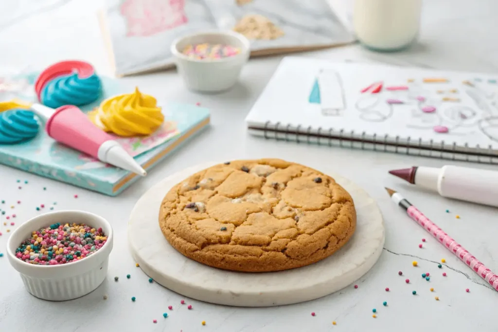 Crumbl cookie surrounded by creative flavor elements