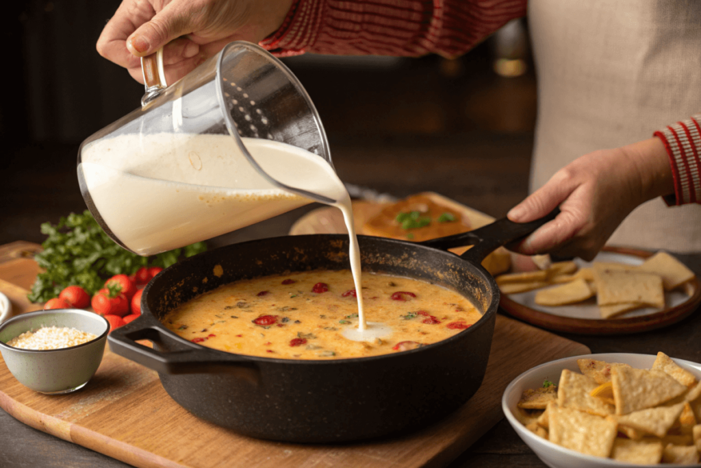 Adding milk to thin smoked queso