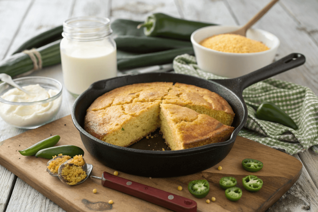 Golden Southern Cornbread Loaf in a Cast-Iron Skillet