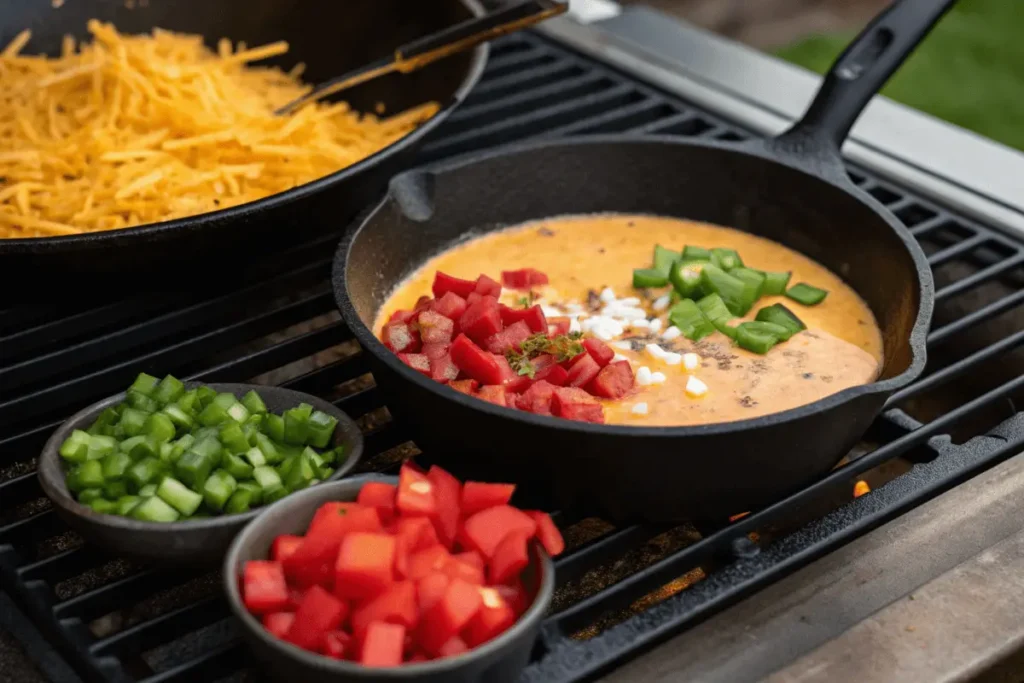 Ingredients for smoked queso dip on a smoker