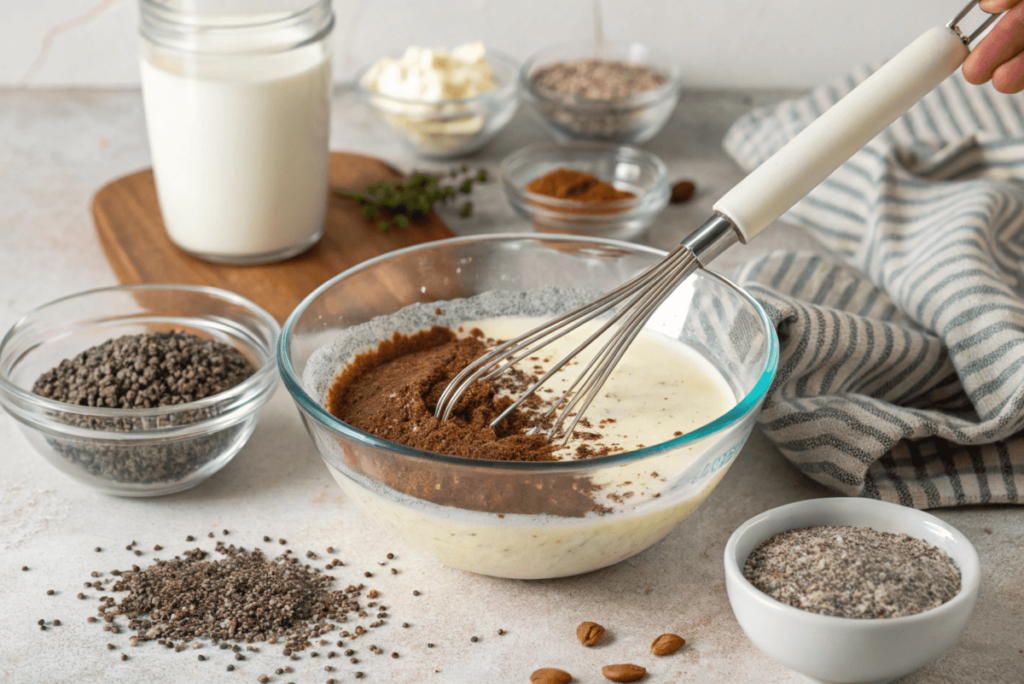 Mixing ingredients for protein pudding