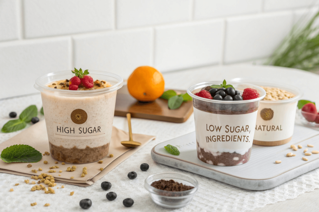 Comparison of high-sugar and low-sugar protein puddings