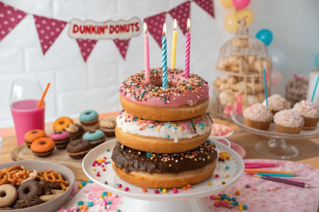 Dunkin’ Donuts-inspired donut cake at a birthday party