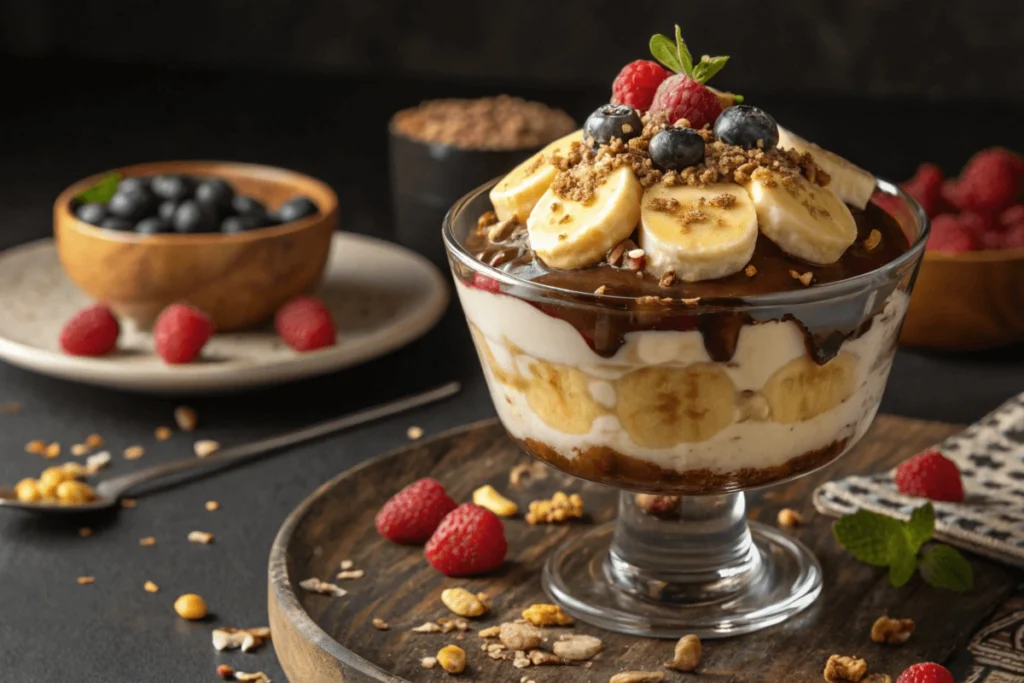 Luxurious banana royale dessert with premium toppings