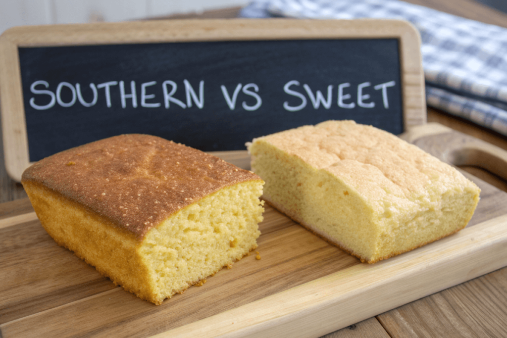 Side-by-side comparison of Southern cornbread and sweet cornbread